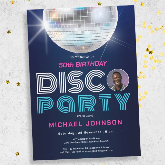 Invitación Personalizado Photo Fun Disco 50 cumpleaños (Mockup View)