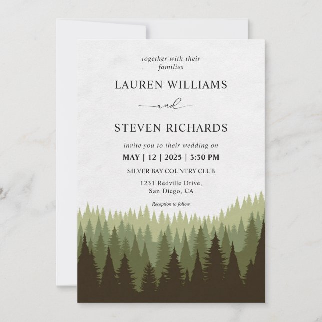 Invitación Personalizado Pine Tree Woods Boda forestal mágico (Anverso)