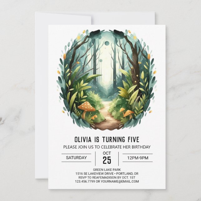 Invitación Personalizado Pine Trees Woodland Cumpleaños (Anverso)