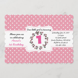 Invitación Personalizado Pink Polka Dot 1er cumpleaños tarjet