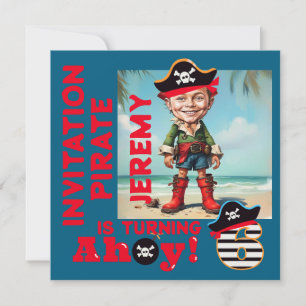 Invitación Personalizado Pirata 6 Caricatura de Nacimiento