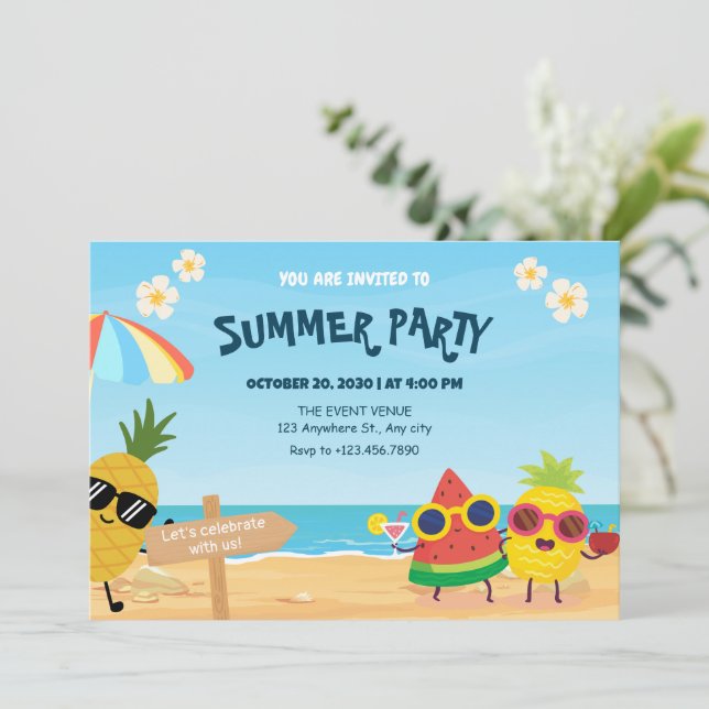 Invitación Personalizado playero de verano (Anverso de pie)