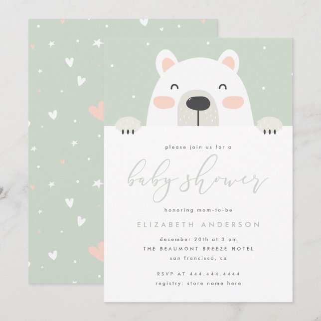 Invitación Personalizado Polar Bear Personalizado Winter Baby (Anverso / Reverso)