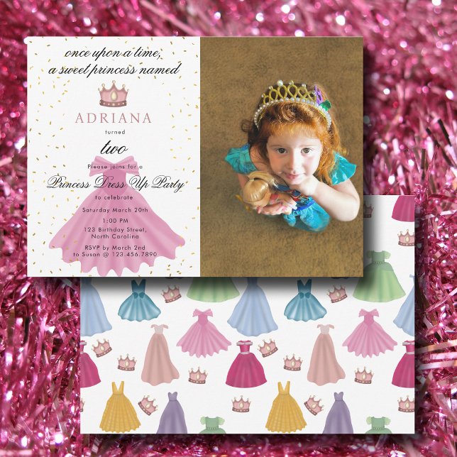 Invitación Personalizado Princesa Vestida Fairytale Foto Cump (Princess Dress Fairytale Custom Photo Birthday Invitation)