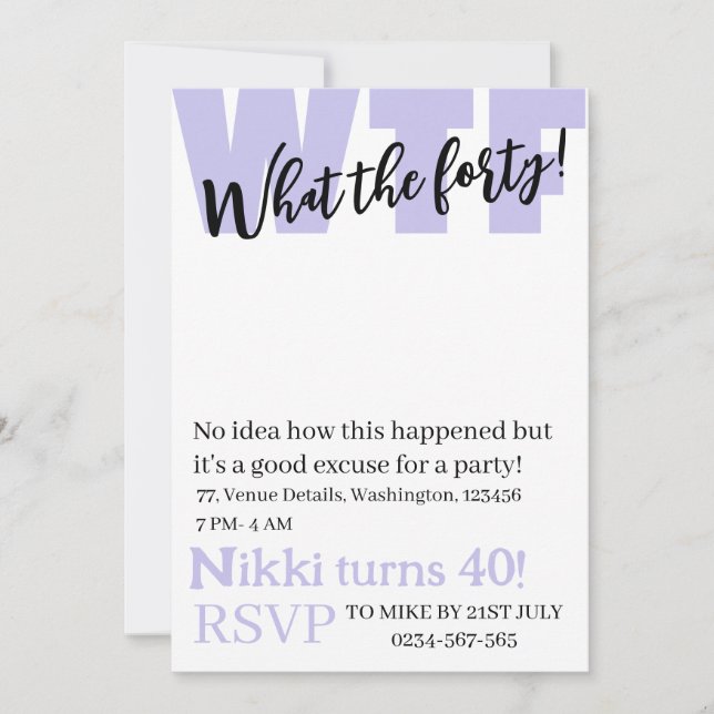 Invitación Personalizado Qué es el 40 cumpleaños gracioso (Anverso)