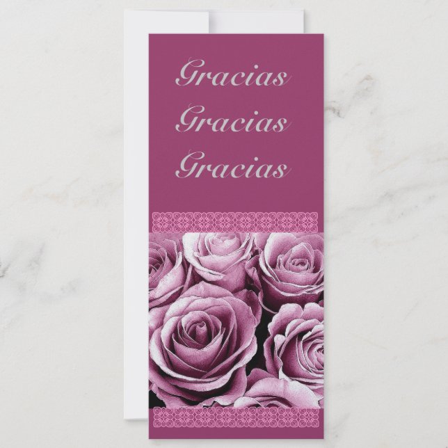 Invitación PERSONALIZADO Quinceanera Gracias con rosas rosas  (Anverso)