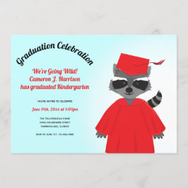 Invitación Personalizado Raccoon Red Black Blue Kid Graduació