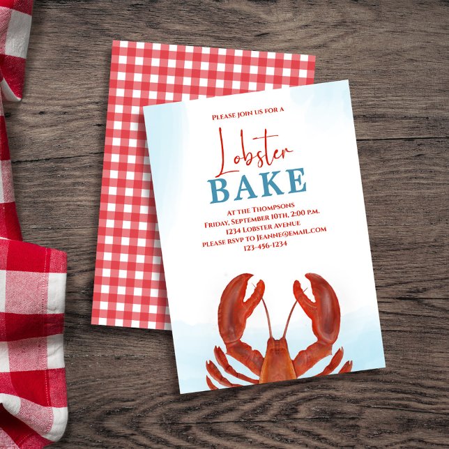 Invitación Personalizado Red Elegant Seafood Bake (Lobster bake coastal style invitation template.)
