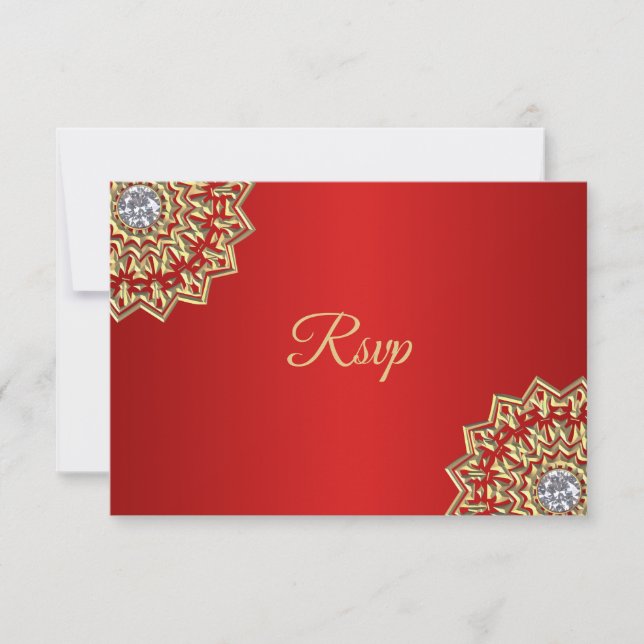 Invitación Personalizado RED Gold India Mandala RSVP Boda (Anverso)