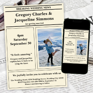 Invitación Personalizado Retro Elegante Periódico Boda de cit