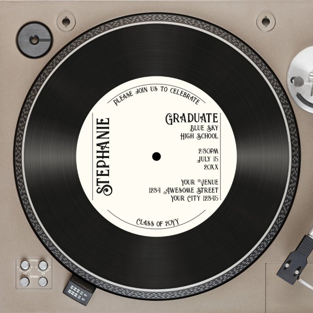 Invitación Personalizado Retro Faux Vinyl Record Graduación d (Subido por el creador)