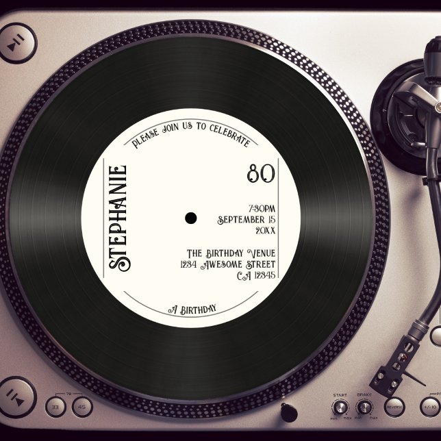 Invitación Personalizado Retro Faux Vinyl Record Música 80 cu (Subido por el creador)