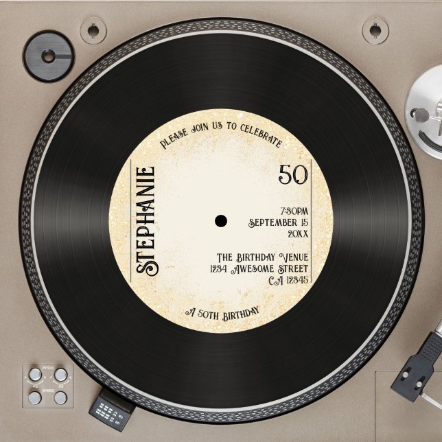 Invitación Personalizado Retro Gold Vinyl Record Música 50 cu (Subido por el creador)