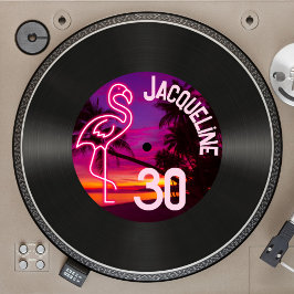 Invitación Personalizado Retro Record Neon Flamingo 30 cumple