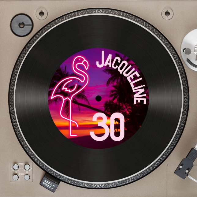 Invitación Personalizado Retro Record Neon Flamingo 30 cumple (Subido por el creador)