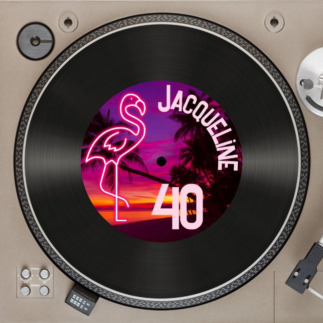 Invitación Personalizado Retro Record Neon Flamingo 40 cumple (Subido por el creador)
