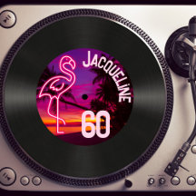 Personalizado Retro Record Neon Flamingo 60 cumple