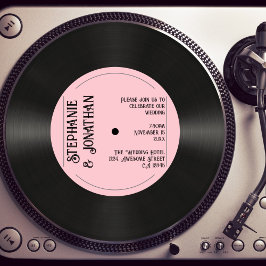 Invitación Personalizado Retro Rosa Faux Vinyl Record Boda