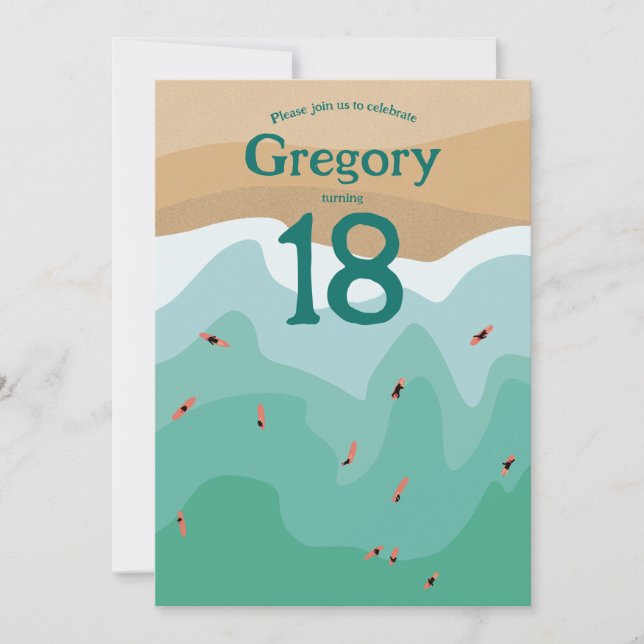 Invitación Personalizado Retro Surfing Ocean 18 años (Anverso)