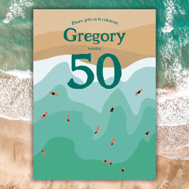 Invitación Personalizado Retro Surfing Ocean 50 cumpleaños