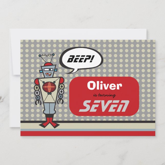 Invitación Personalizado Robot Cute Niños Fiesta de Cumpleaño (Anverso)