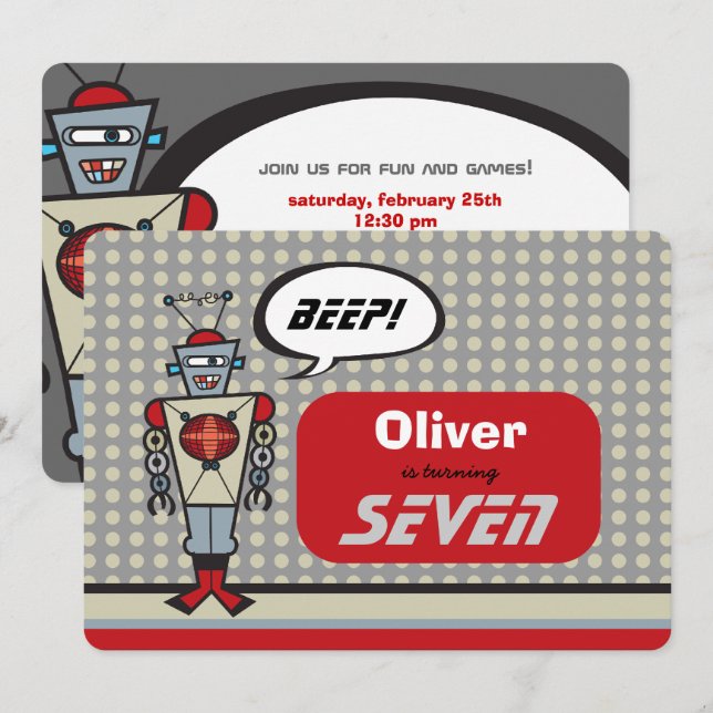 Invitación Personalizado Robot Cute Niños Fiesta de Cumpleaño (Anverso / Reverso)