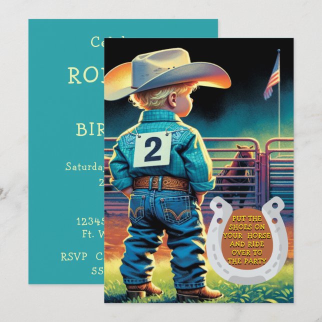 Invitación Personalizado rodeo de cumpleaños 2.º niñito occid (Anverso / Reverso)