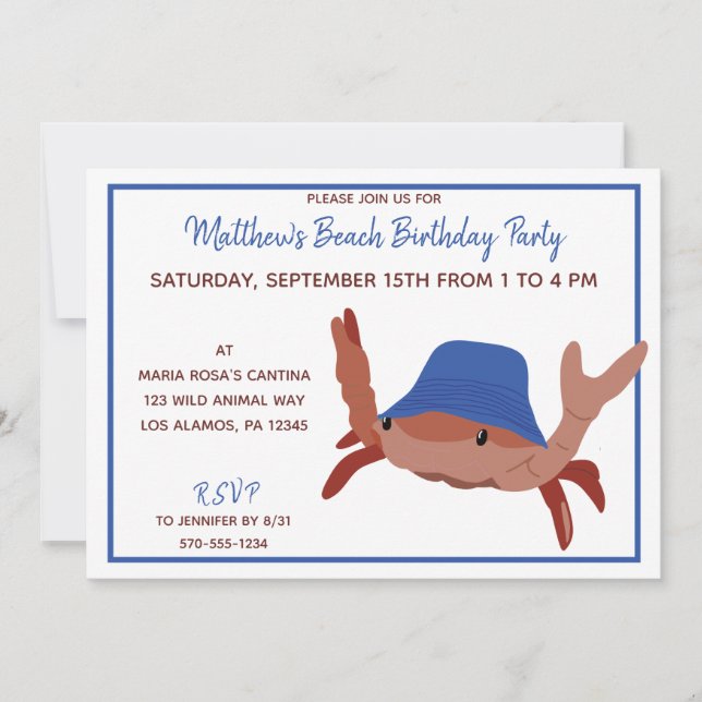 Invitación Personalizado rojo, blanco y azul Fiesta de playa  (Anverso)
