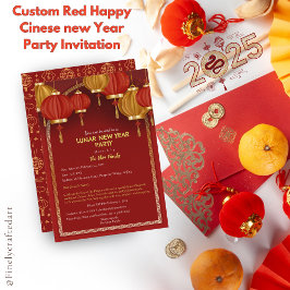 Invitación Personalizado rojo feliz Fiesta de Año Nuevo chino