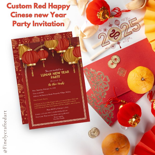 Invitación Personalizado rojo feliz Fiesta de Año Nuevo chino (Subido por el creador)