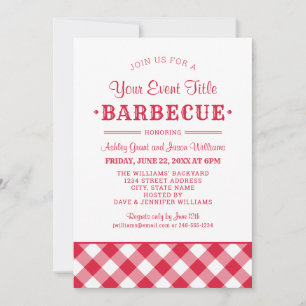 Invitación Personalizado Rojo Rústico Fiesta de barbacoa en e