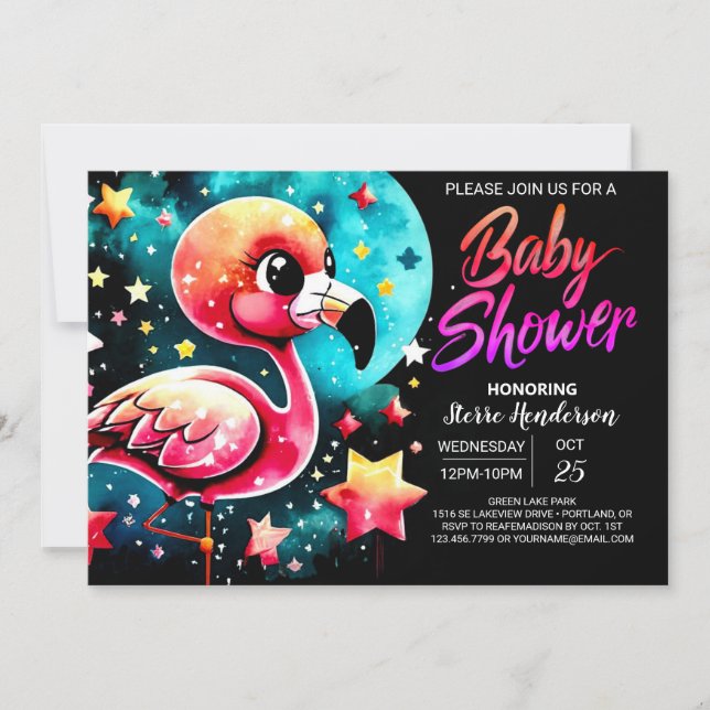 Invitación Personalizado rosa Flamingo Elegante Baby Shower (Anverso)