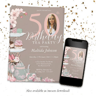 Invitación Personalizado rosa floral Foto Fiesta de té 50 cum