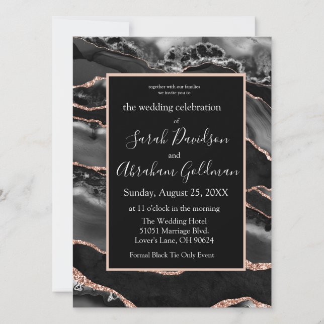 Invitación Personalizado Rosa negro Boda de agatos de Relieve (Anverso)