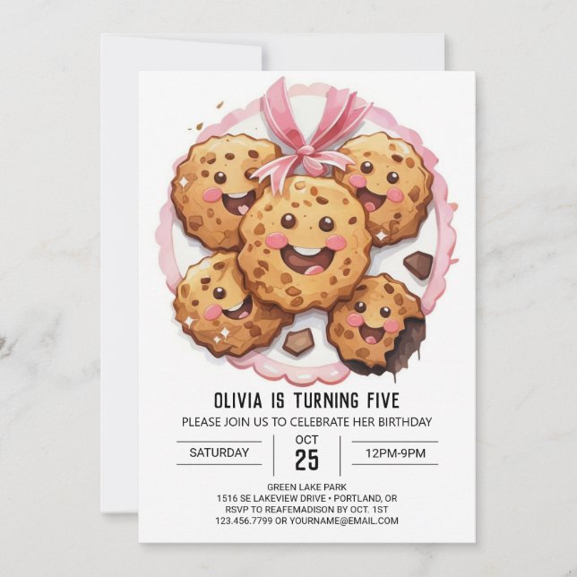 Invitación Personalizado Rosa Online Cookies Cumpleaños (Anverso)