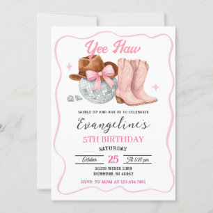 Invitación Personalizado Rosa Rodeo Espacio Cowgirl Disco Cum