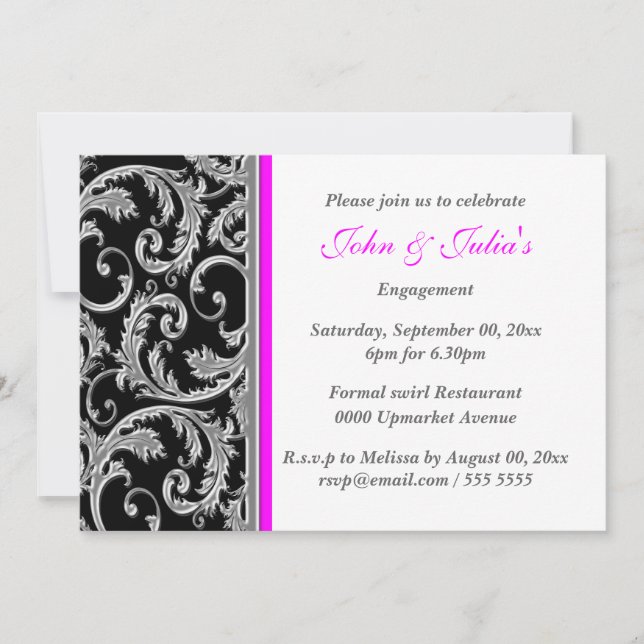 Invitación PERSONALIZADO rosado negro del aniversario del (Anverso)