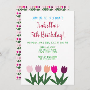 Invitación Personalizado rosado y morado tulipán quinto cumpl