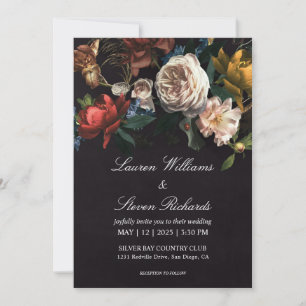 Invitación Personalizado Roses rojos blancos negros boda de r