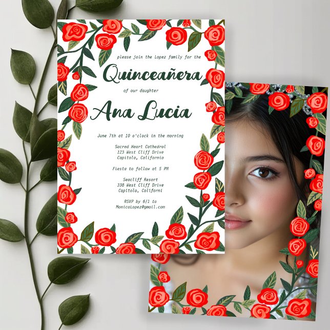 Invitación Personalizado Roses Rojos Foto Quinceañera (Red Roses CUSTOM Photo Quinceañera Invitation
)
