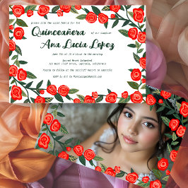 Invitación Personalizado Roses Rojos Foto Quinceañera