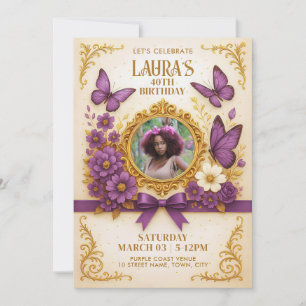 Invitación Personalizado Royal Gold Purple Butterfly Fiesta d