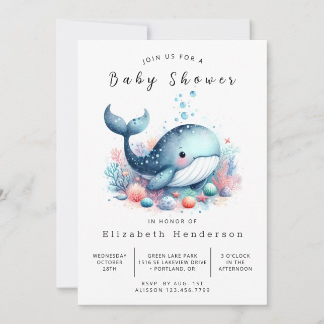 Invitación Personalizado ruso Whale Baby Shower (Anverso)