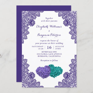 Invitación Personalizado Rustic Lace Morado y Verde azulado B