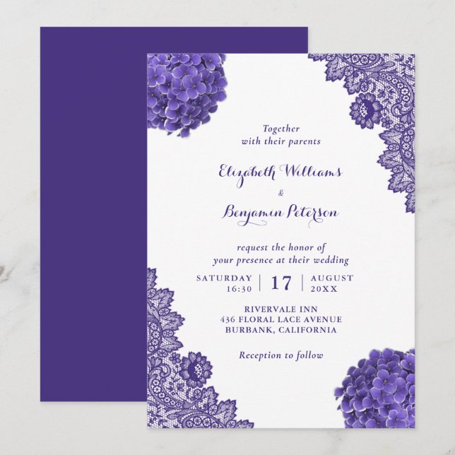 Invitación Personalizado Rustic Purple Hydrangea Boda de enca (Anverso / Reverso)