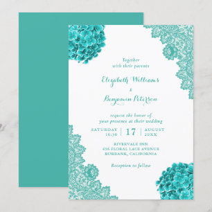 Invitación Personalizado Rustic Turquoise Hydrangea Lace Boda