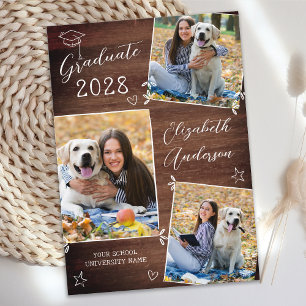 Invitación Personalizado Rústico Graduado 3 Foto Graduación d