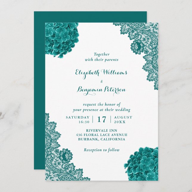 Invitación Personalizado Rústico Verde azulado Hidrangea Boda (Anverso / Reverso)
