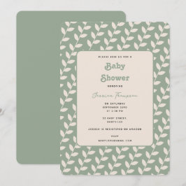 Invitación Personalizado Sage Green 70 Retro Leaf Baby Shower