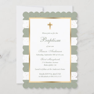 Invitación Personalizado Sage Green White Gold Strism Baptism